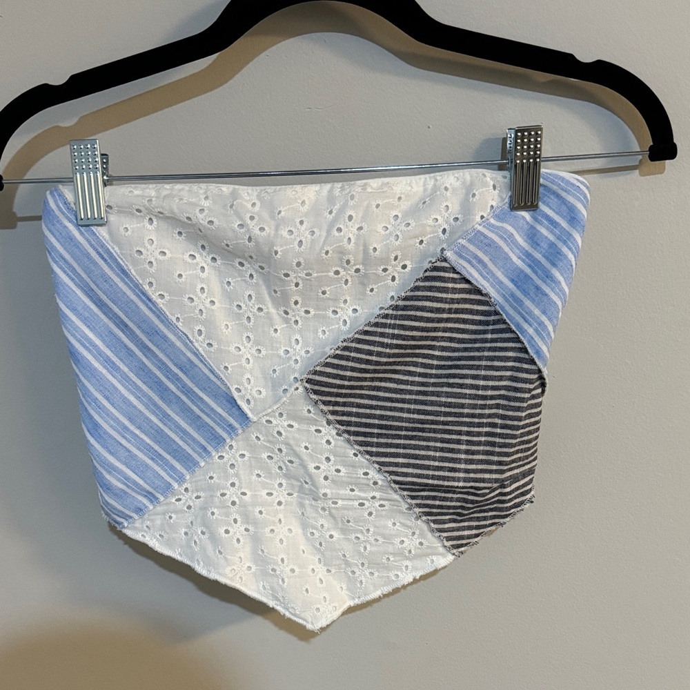 Altar'd State White Eyelet & Navy Stripe Layered Top